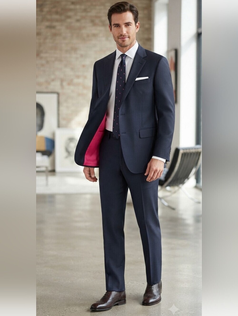 Carolina Herrera Navy 100% Wool Two Piece Suit Made in Spain Size 41 - Picture 5 of 15